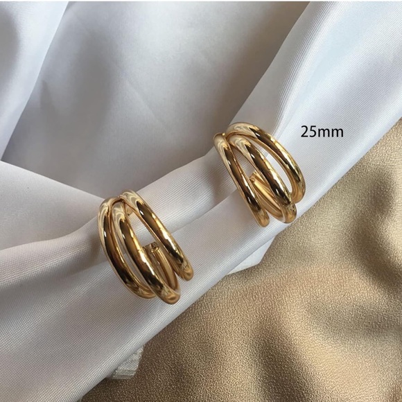 Gold Chunky Hoops, Twisted Hoop Earrings - Picture 2 of 4